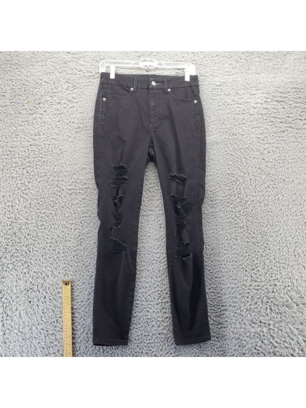 Arizona Jeans Womens Size 7 Black Hi-Rise Curvy Skinny Distressed Denim